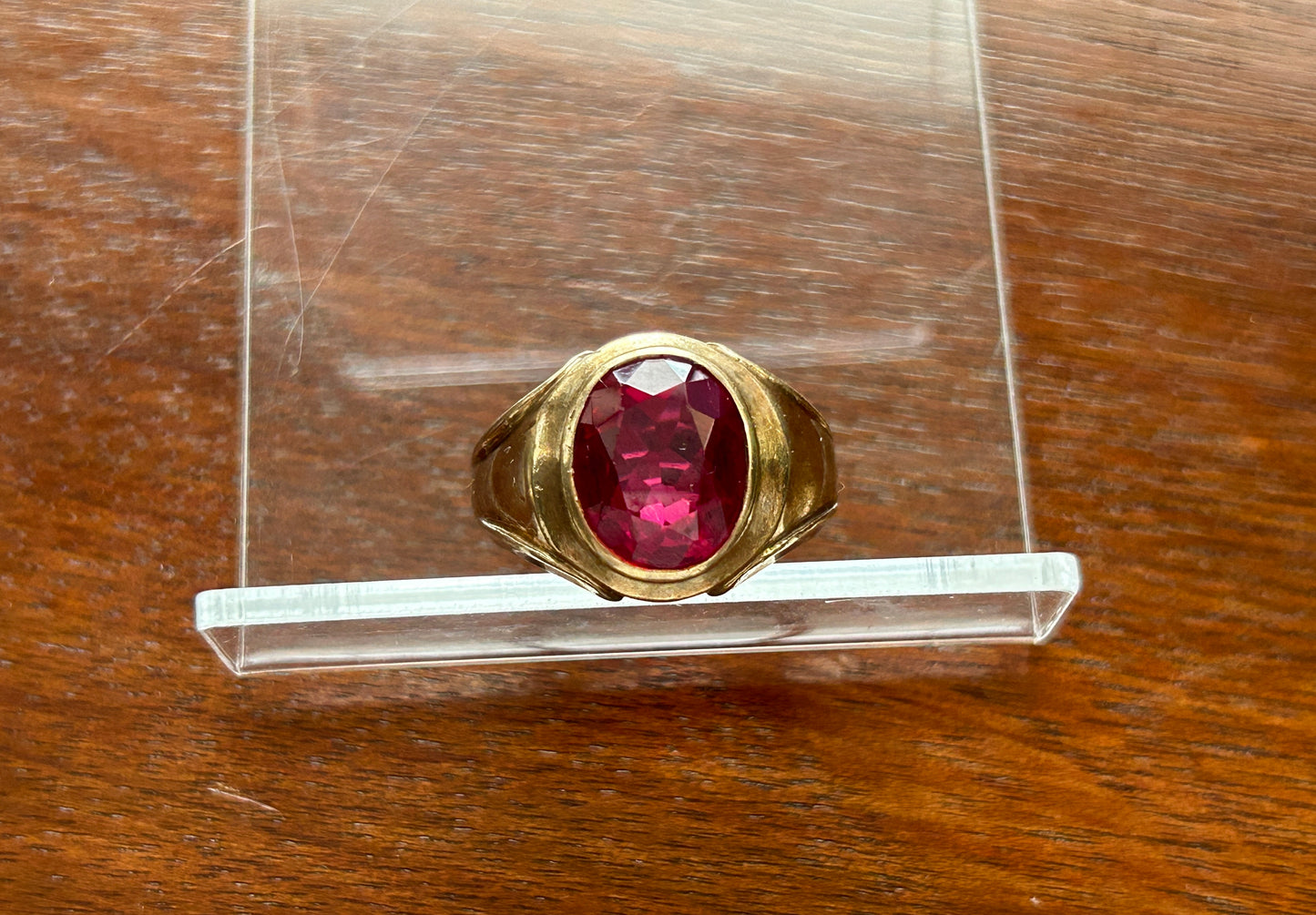 Vintage Men's Dason 10k Yellow Gold Simulated Ruby Signet Ring Sz 8