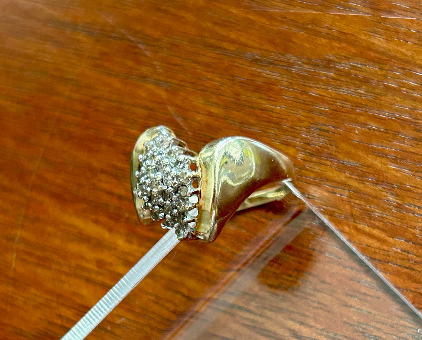 10k Yellow Gold Diamond Cluster Cocktail Ring Sz 7.25