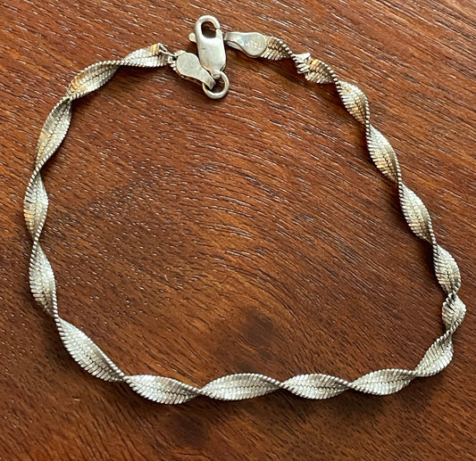 Vintage Twisted Sterling Silver 925 Chain Bracelet Marked Italy