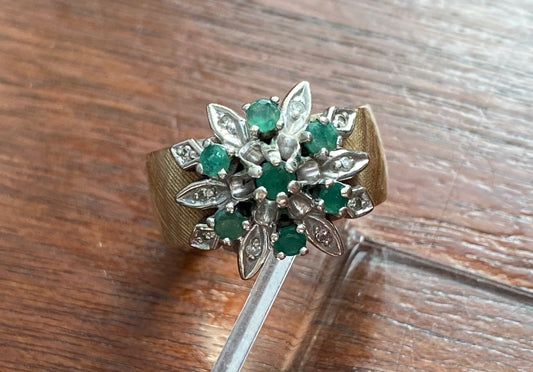 Vintage Trubrite 14k Yellow Gold Emerald Diamond Cocktail Ring Sz 8.25