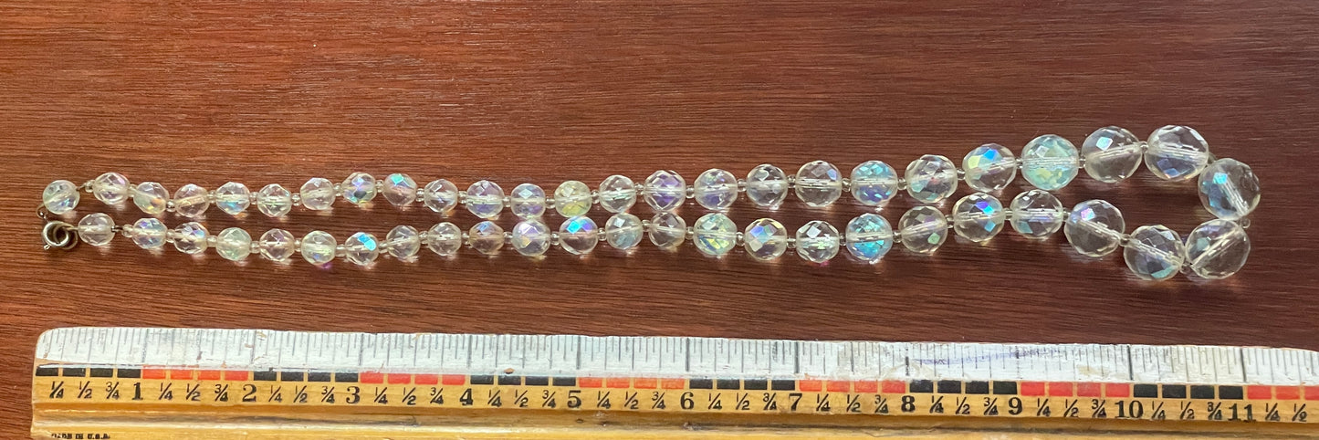 Vintage AB Aurora Borealis Glass Faceted Single Strand Bead Necklace