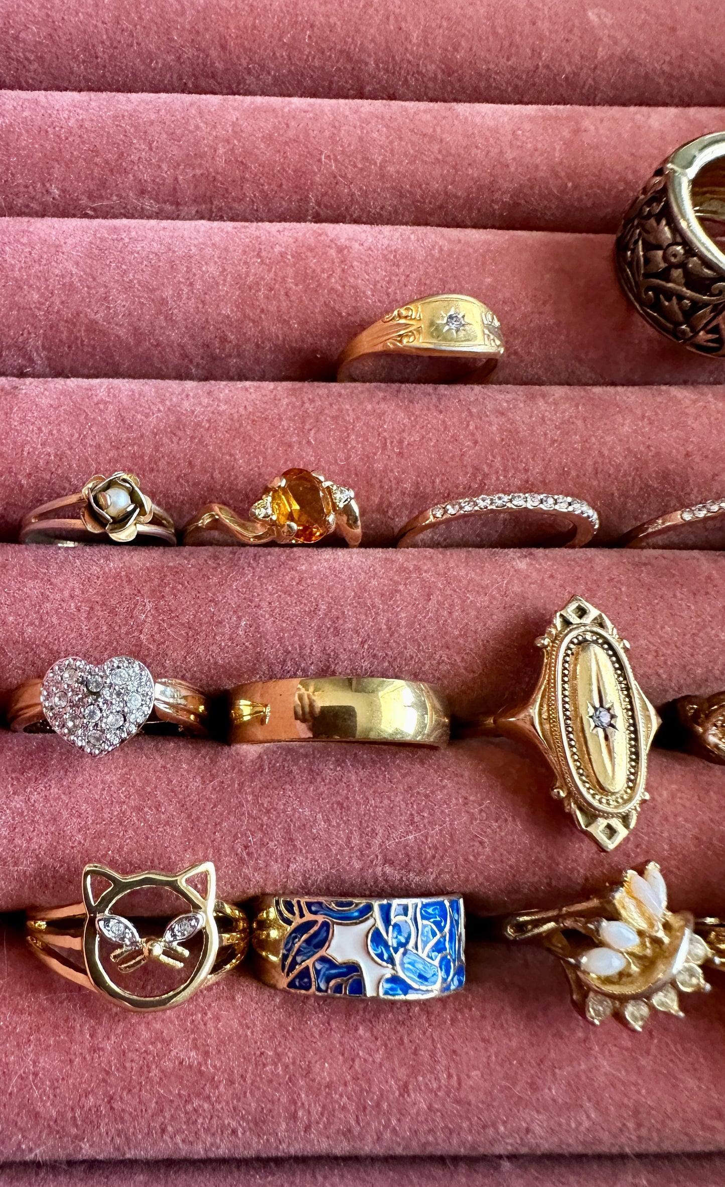 Vintage Cocktail Fashion Costume Ring Lot Rhinestone Heart Pearl Band Cat X