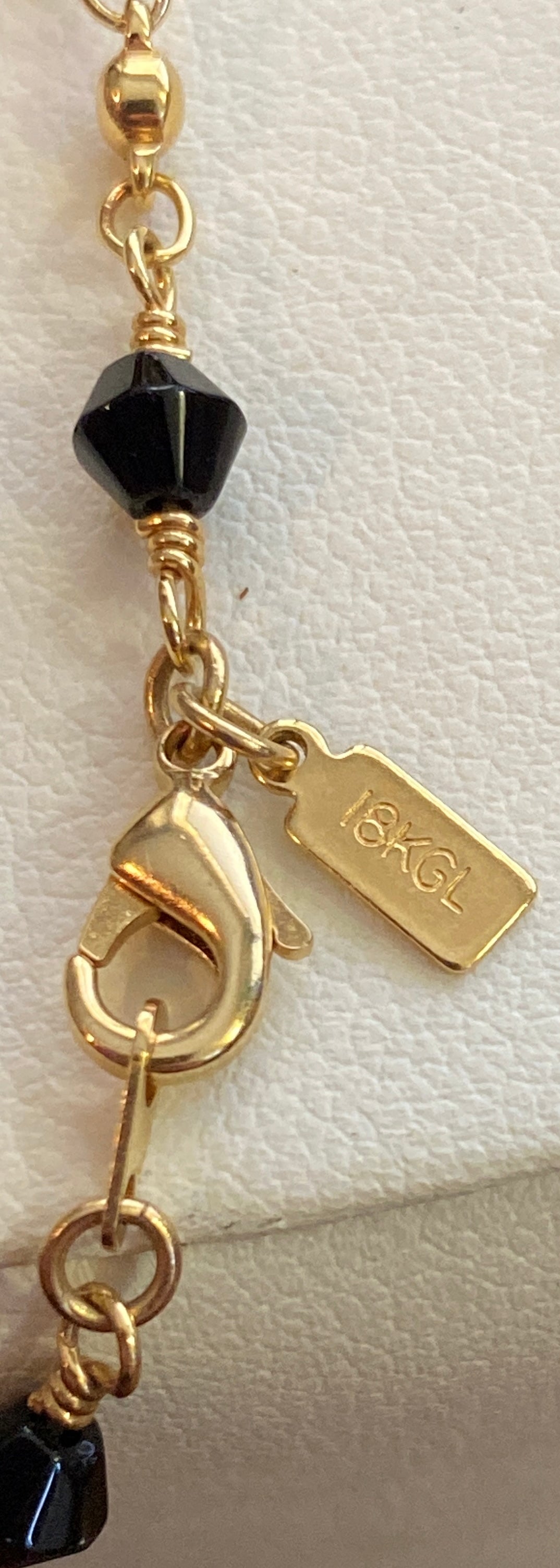 18k Electro Gold Plate Black Bead Gold Tone Chain Bracelet