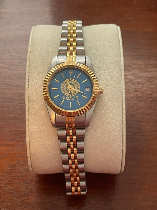 Local 98 UAW Two Tone Wristwatch Blue Dial Gold Tone Bezel SEIU