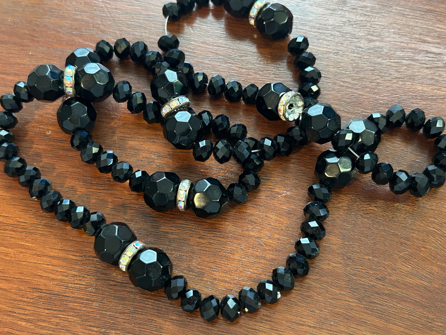 Vintage Faceted Black Bead AB Aurora Borealis Necklace