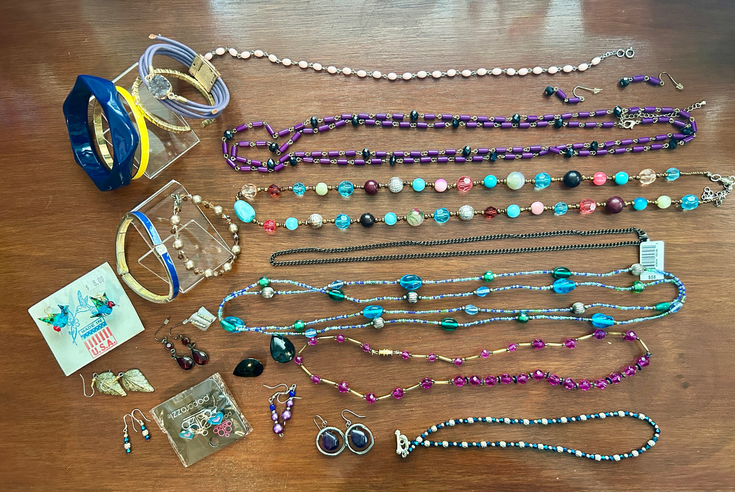 Vintage to Now Colorful Jewelry Lot Druzy Glass Beads Rhinestones Earrings More