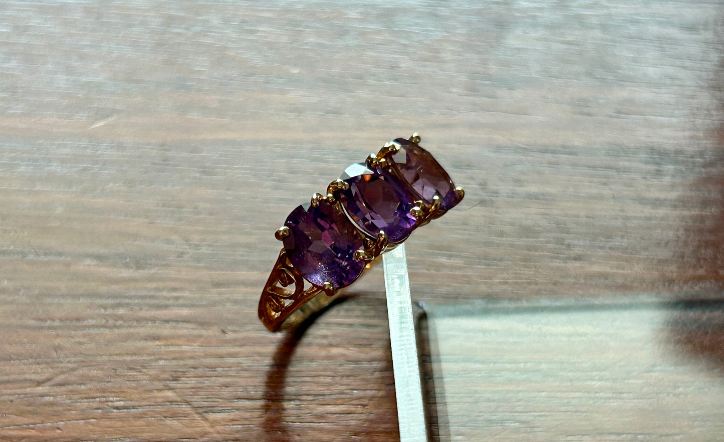 14k Yellow Gold 3 Oval Amethyst Cocktail Ring Sz 7.75