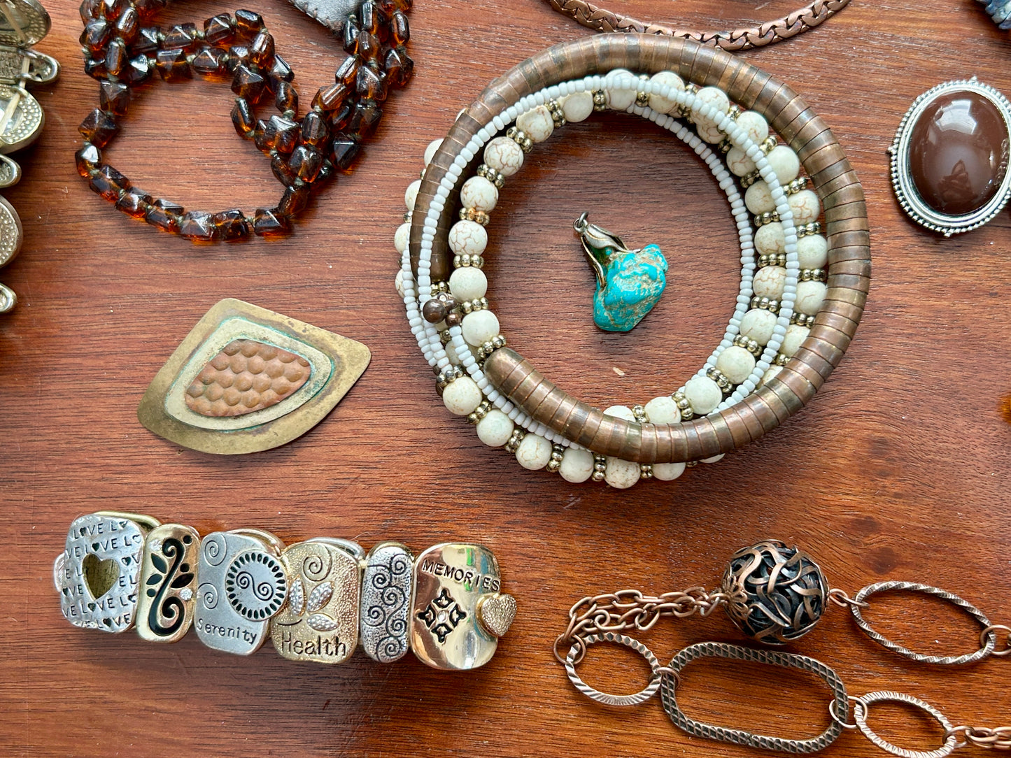 Vintage to Now Southwest Boho Jewelry Lot Stone Shell Copper Hammered Beaded