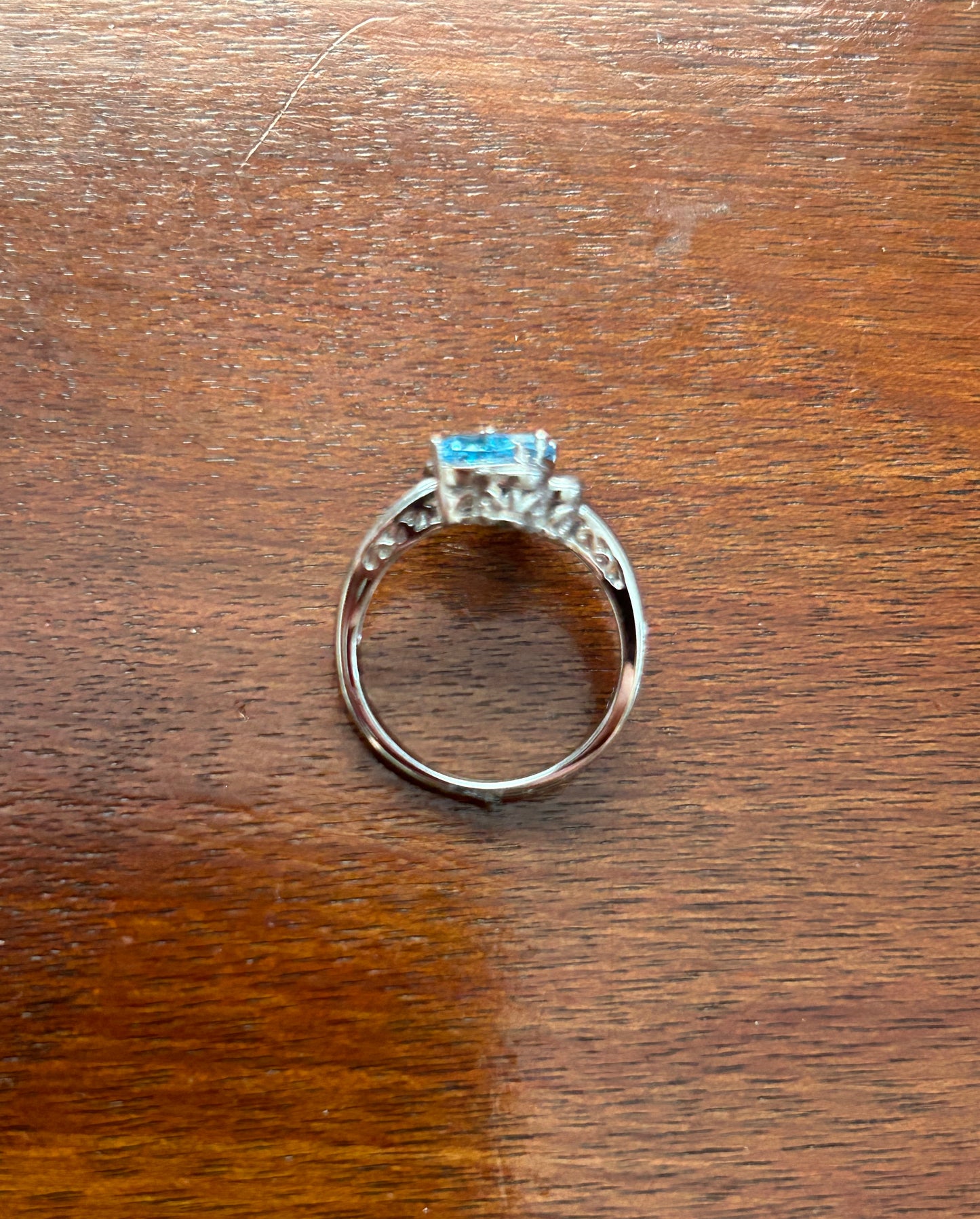 Sterling Silver 925 Treated Blue Heart Shaped Topaz Diamond Accent Ring Sz 6.75