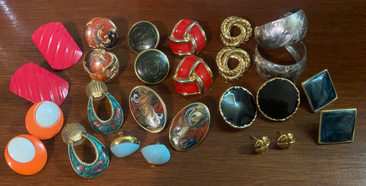 Vintage 80's Pierced Earring Lot Metal Neon Doorknocker Enamel