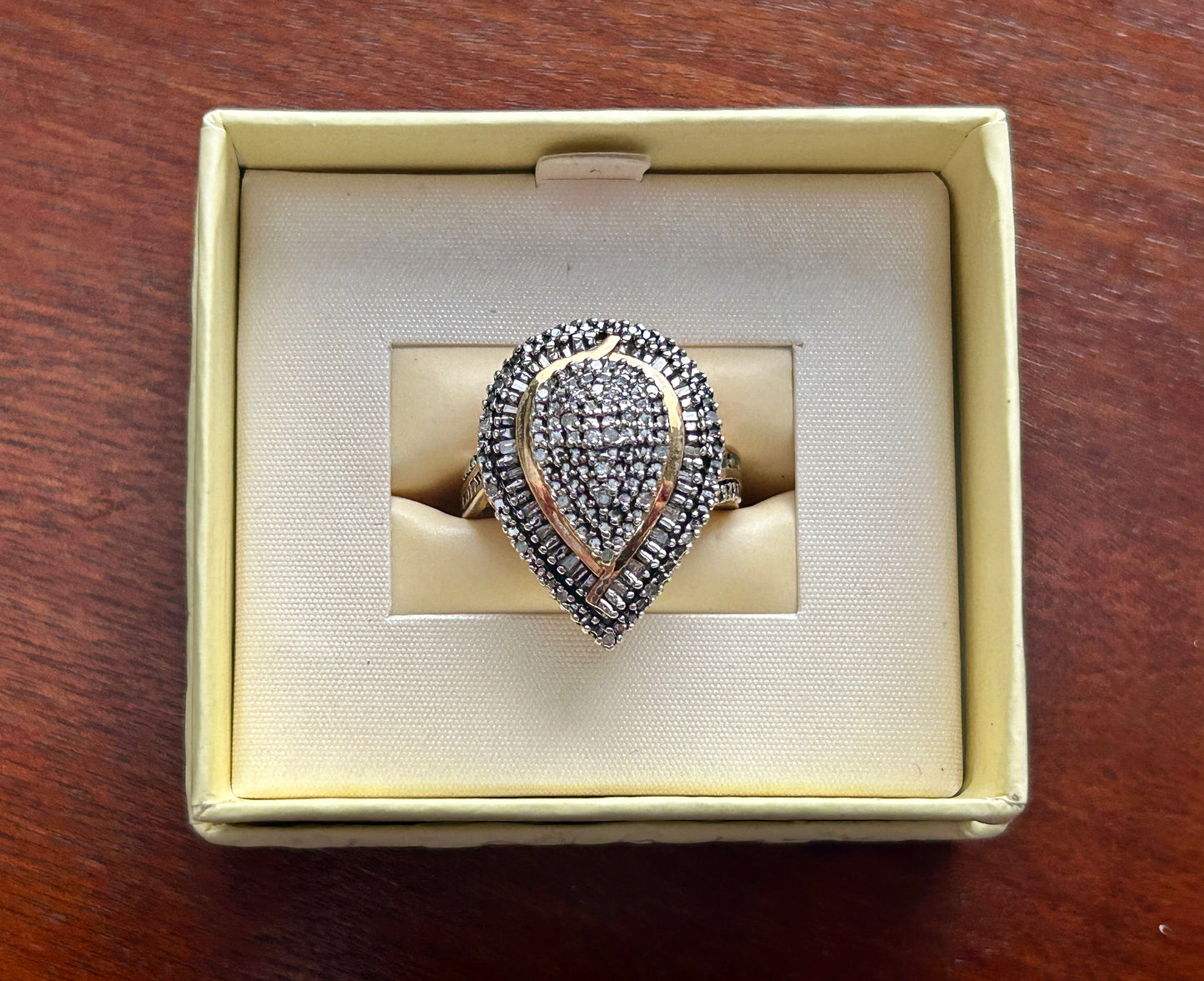 Heng Ngai HN Large Gold Plate over Sterling Silver 925 Diamond Pave Ring Sz 7