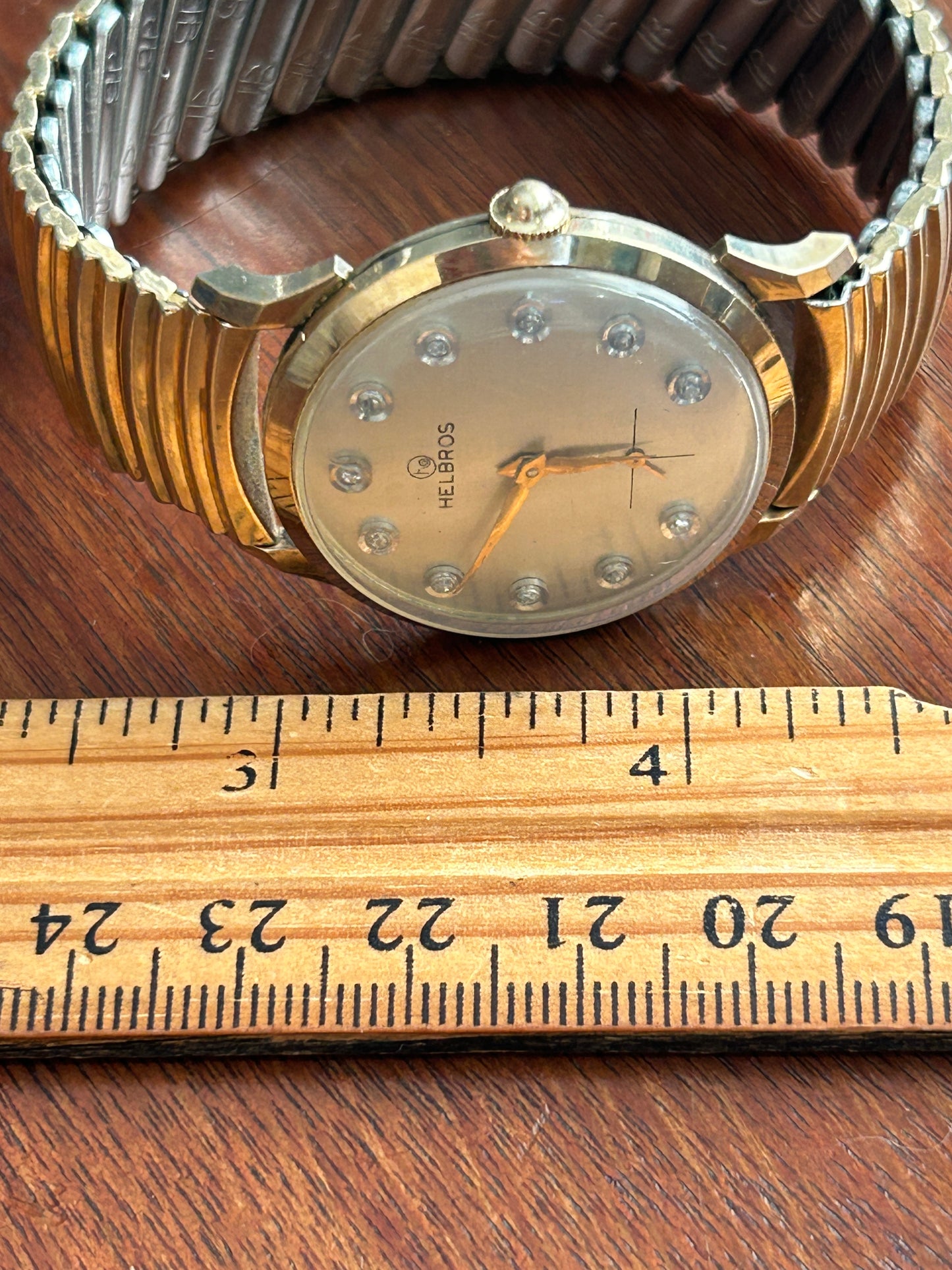 Vtg 10k Yellow Gold Filled Diamond Helbros Women's Wristwatch Stretch Band