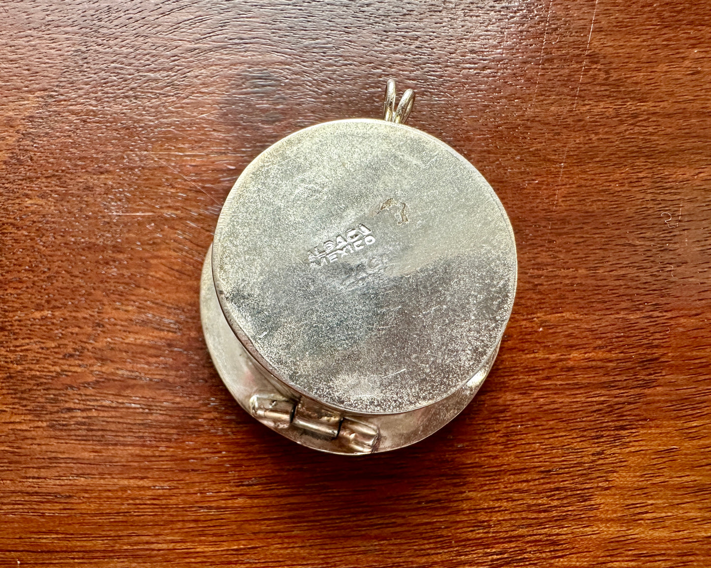 Vintage Alpaca Silver Mayan Aztec Pill Jewelry Trinket Box Hinged
