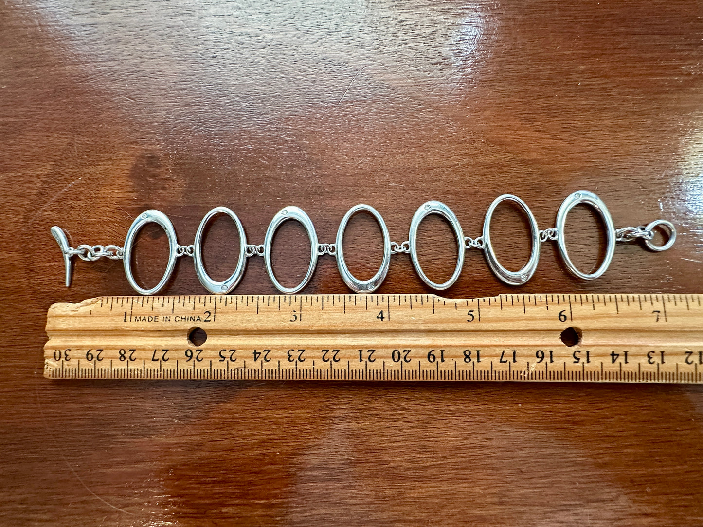Designer HDIA/C Signed Sterling Silver 925 Diamond Modern Panel Bracelet Toggle