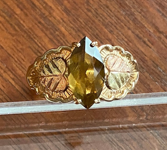 Black Hills Gold 10k Yellow Gold Tritone Whiskey Quartz Ring Sz 8