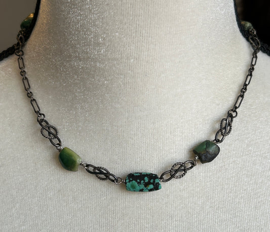 Sterling Silver 925 Turquoise Bead Chain Link Necklace