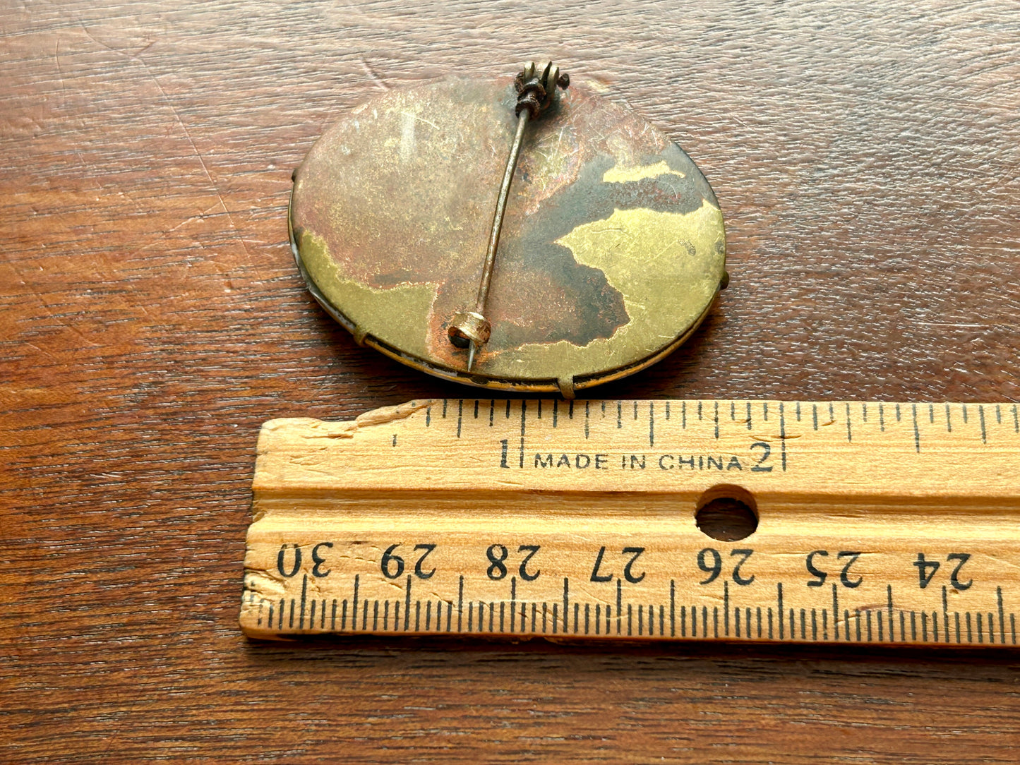 Vintage Gold Tone Large Hanpainted Oval Floral Brooch Pin