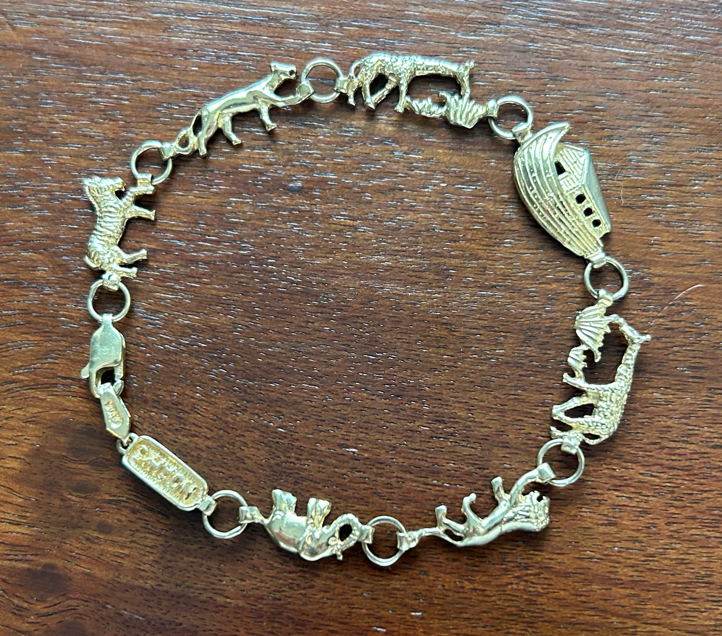 10k Yellow Gold Noah's Ark Bracelet Boat Ship Lion Elephant More