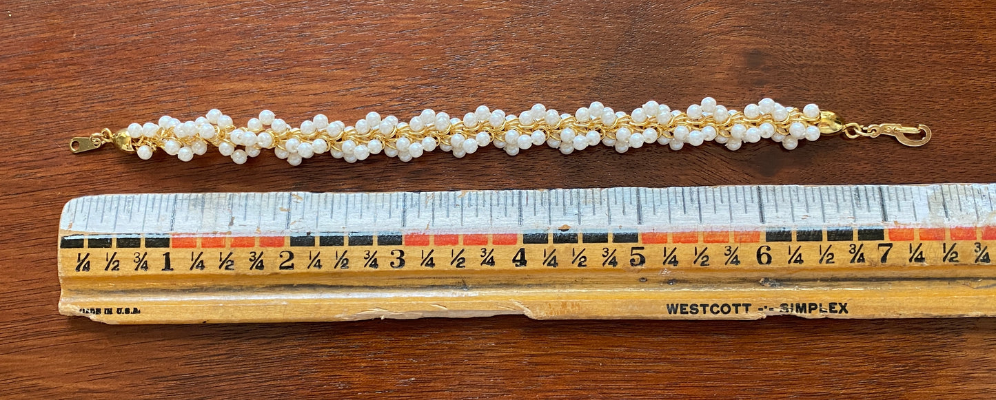 Gold Tone Faux Seed Pearl Bracelet Chain