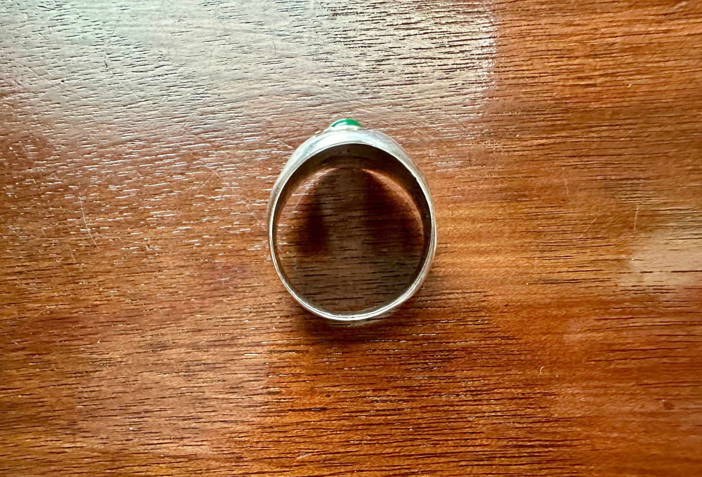 Signed Navajo Silver Green Turquoise Bear Track Ring Sz 7.75