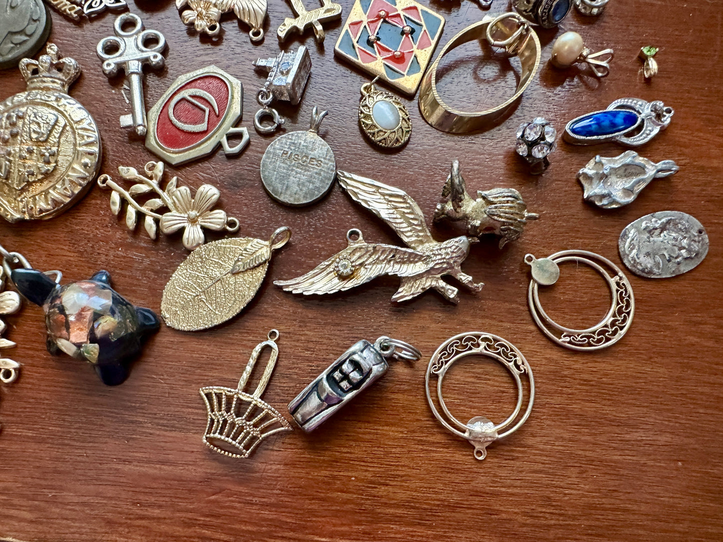 Vintage Pendant Charm Lot Heraldry Key Turtle Enamel Gold Silver Cloissone More