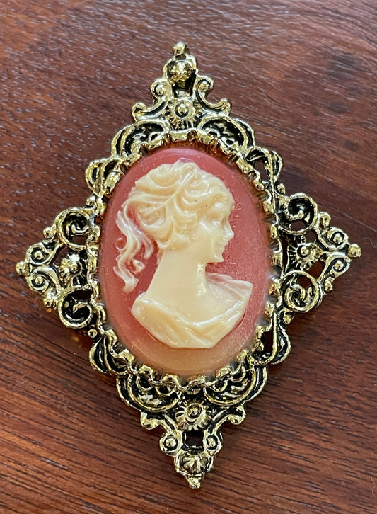 Gerry Vintage Goldstone White Carved Cameo Brooch