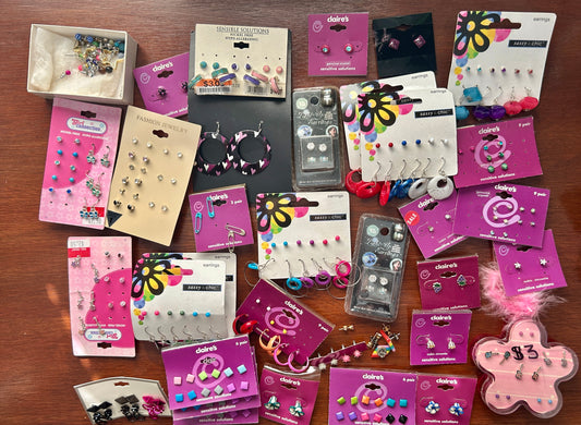 Contemporary 90s 2000's Pierced Earring Jewelry Lot Colorful Bright Dangly Studs