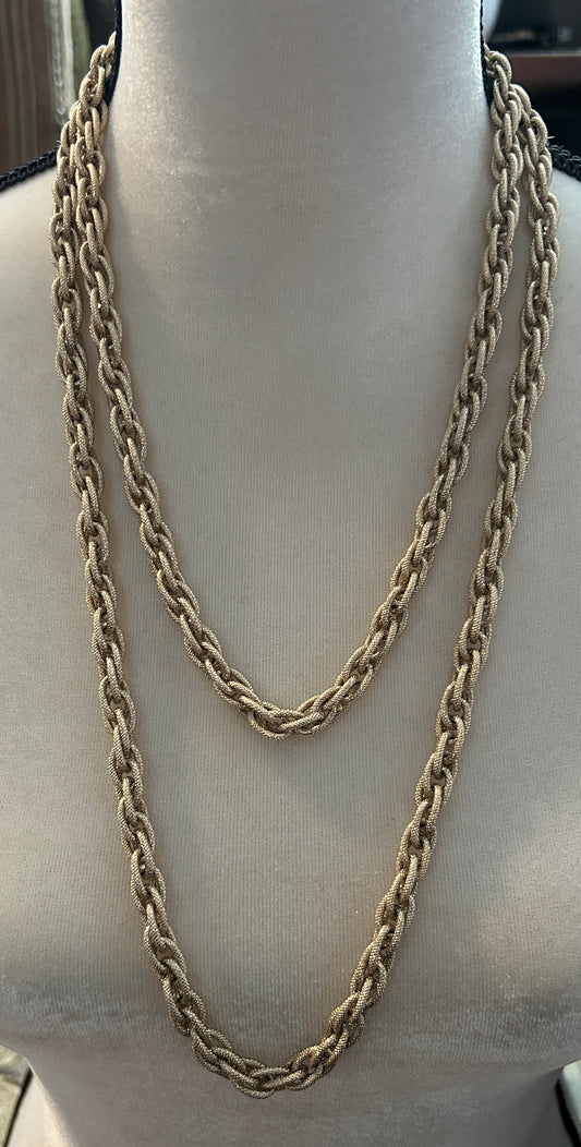 Vintage Gold Tone Textured Chain Link Opera Necklace West Germany