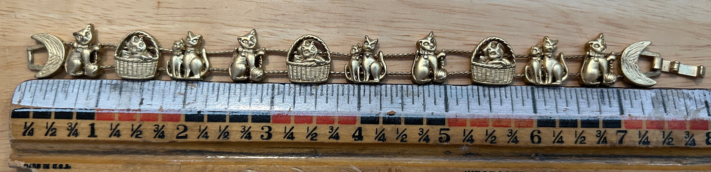 Vintage Gold Tone Tofa Bracelet Kittens Slide Charms