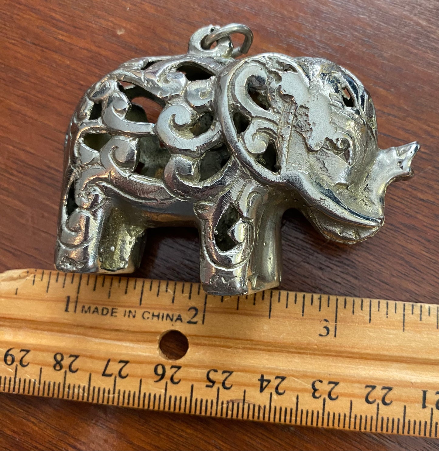 Large Open Work Silver Tone Elephant Pendant