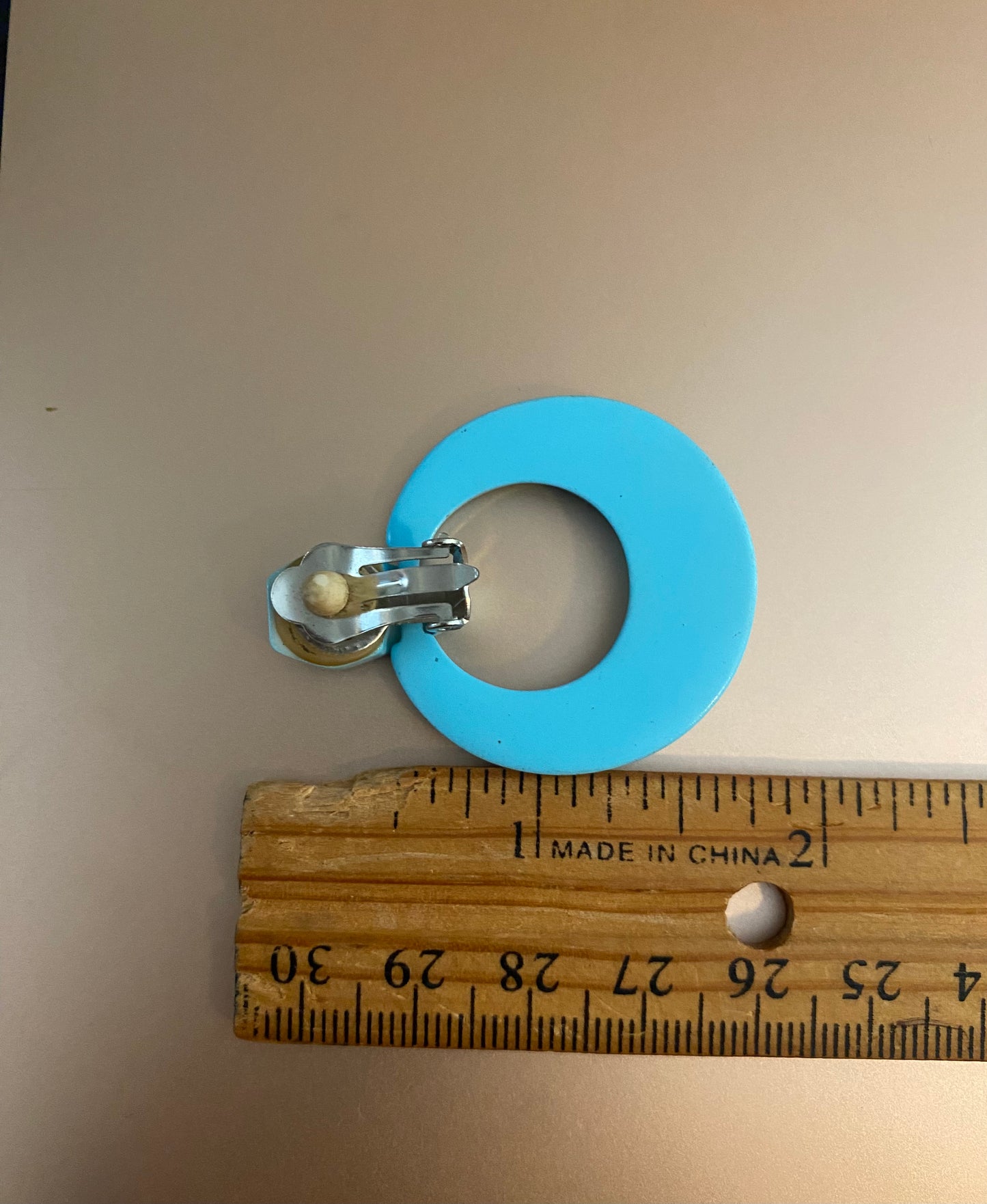 Vintage Blue Hoop Clip On Plastic Earrings