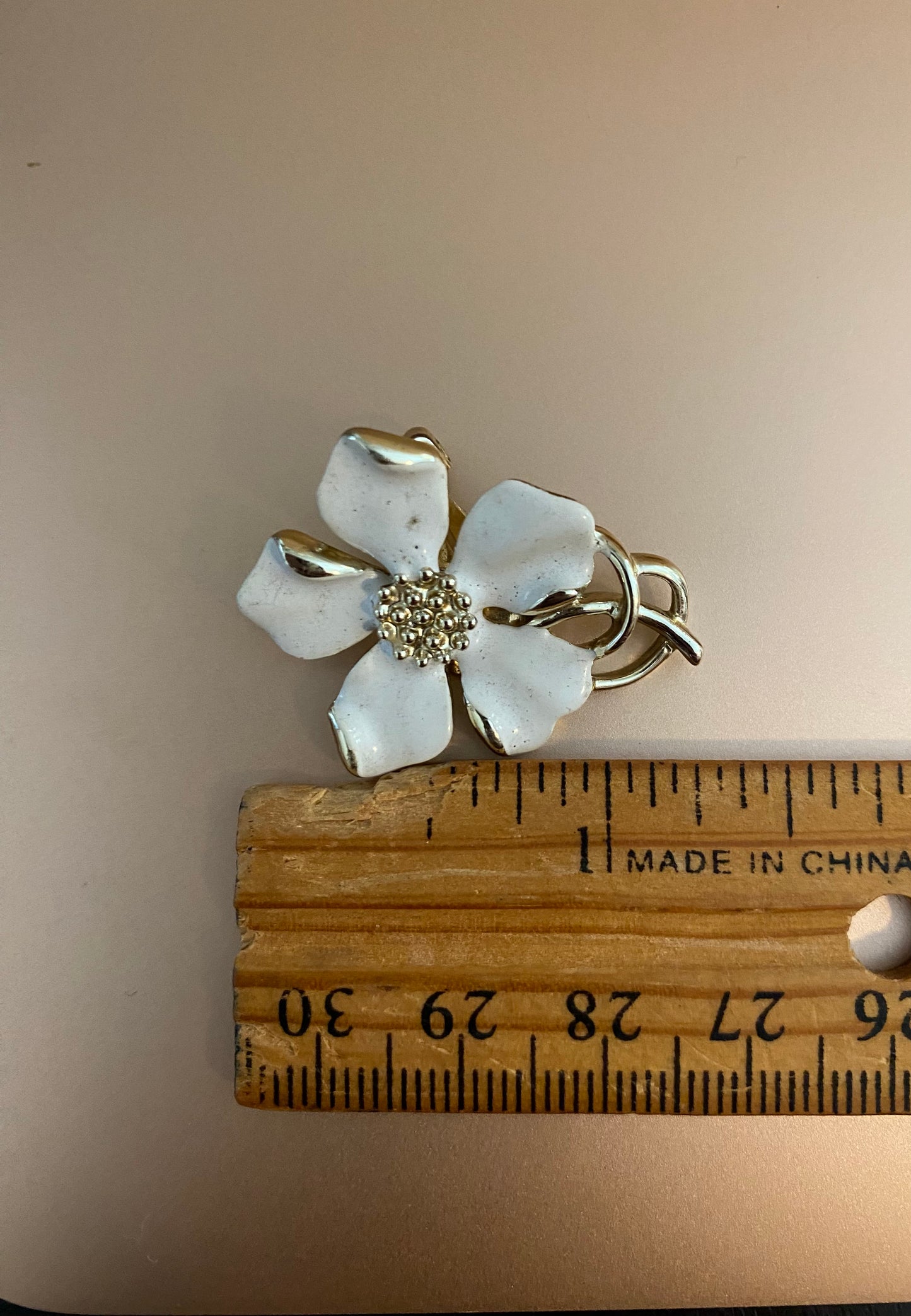 Gold Silver Tone Emmons Enamel Dogwood Floral Clip On Earrings MCM