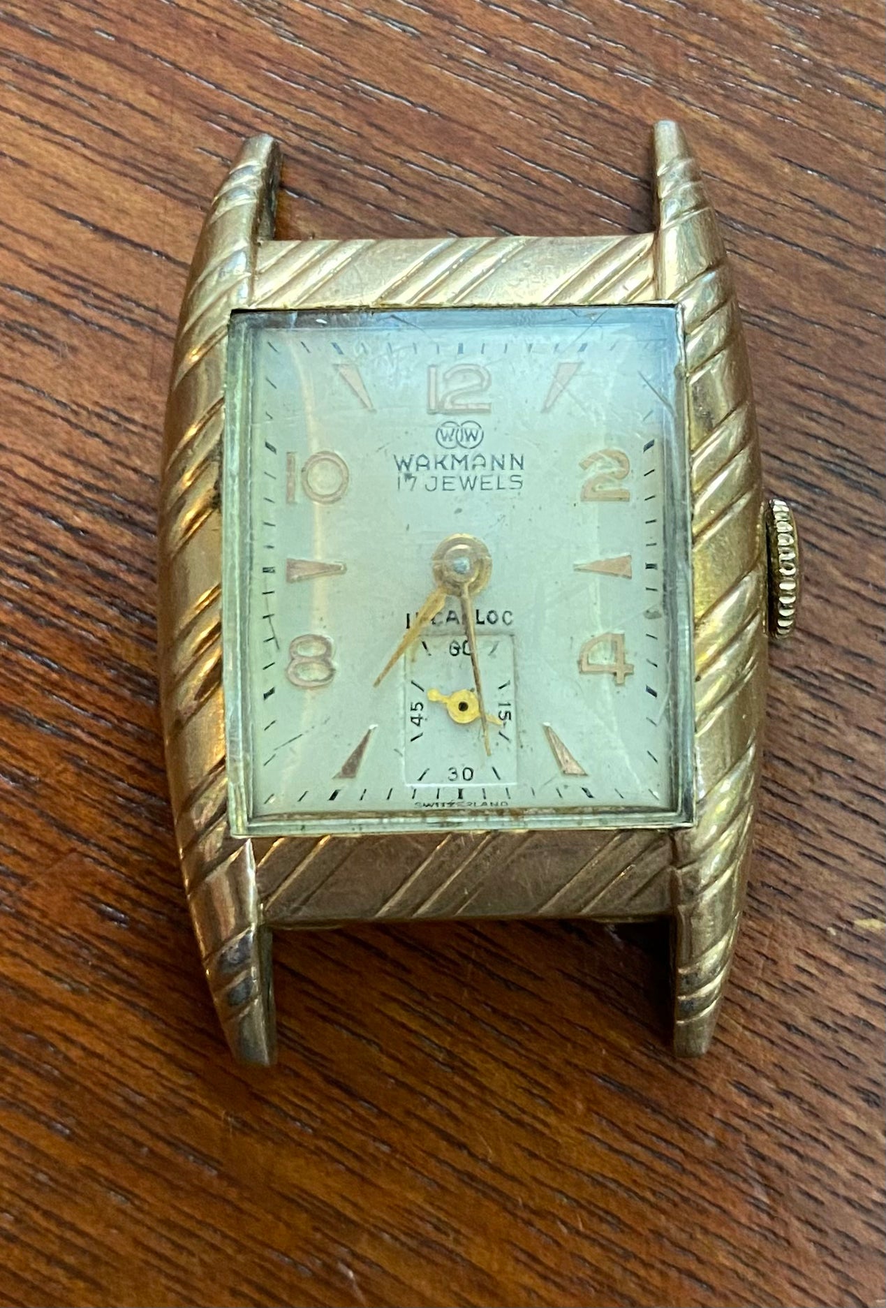 Vintage Rolled Gold Filled Wakmann 17j Wristwatch Face Only BROKEN