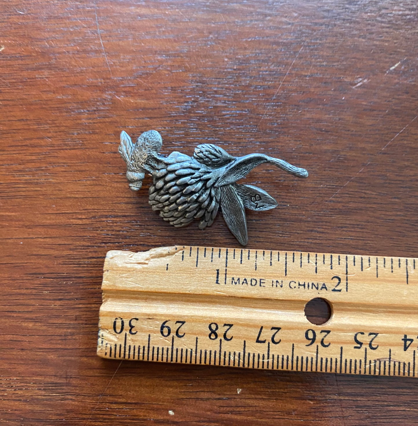 Vintage MB Bee Flower Pewter Tone Brooch Pin