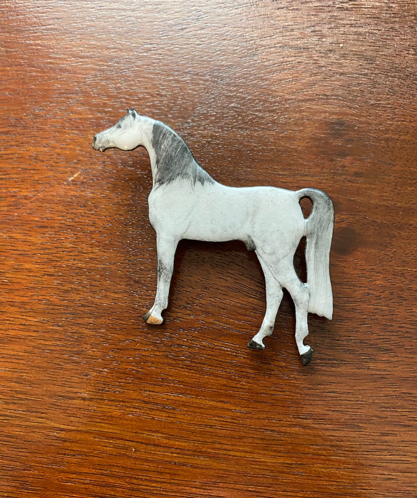 White Silver Hand Painted Enamel Horse Brooch Pin