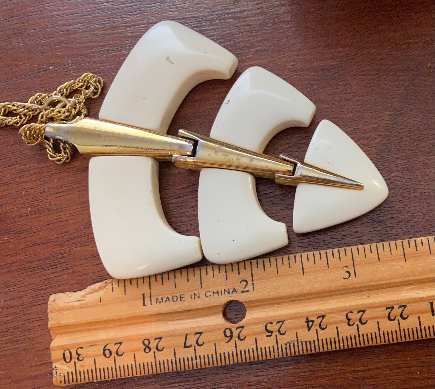 Vintage 1970's White Plastic Lucite Crown Trifari Pendant Necklace