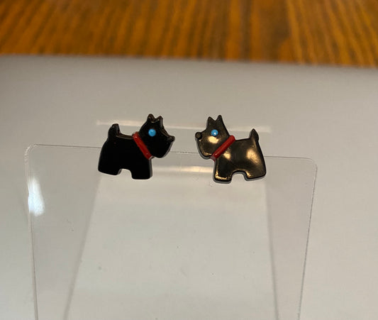 Plastic Black Dog Pierced Earrings