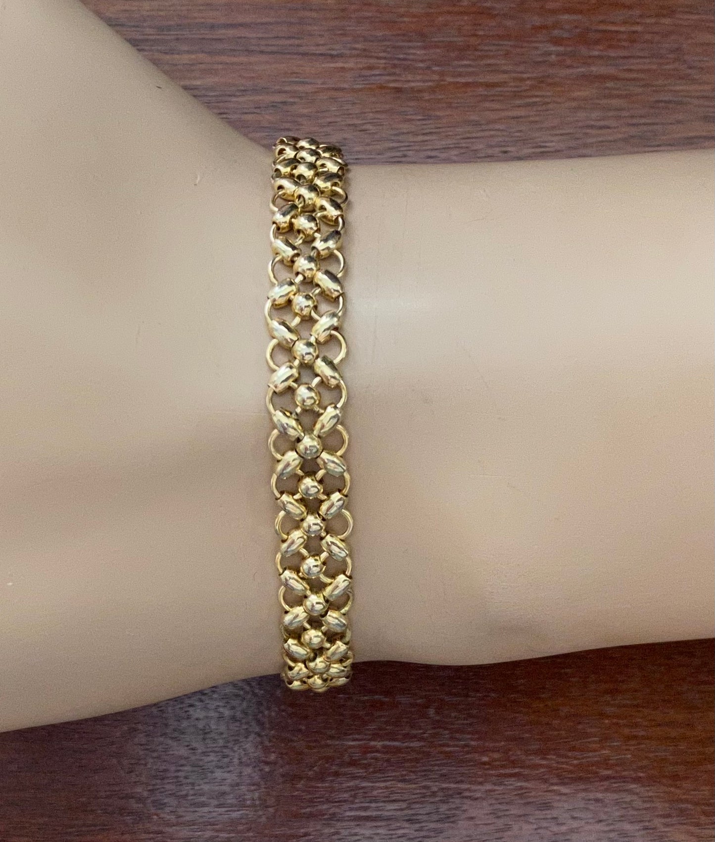 Gold Tone Wide Chain Link Weave Woven Design Bracelet