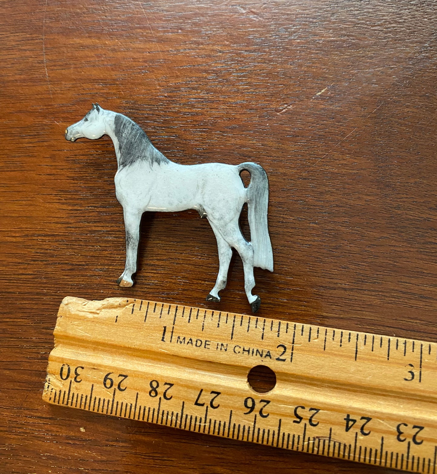 White Silver Hand Painted Enamel Horse Brooch Pin