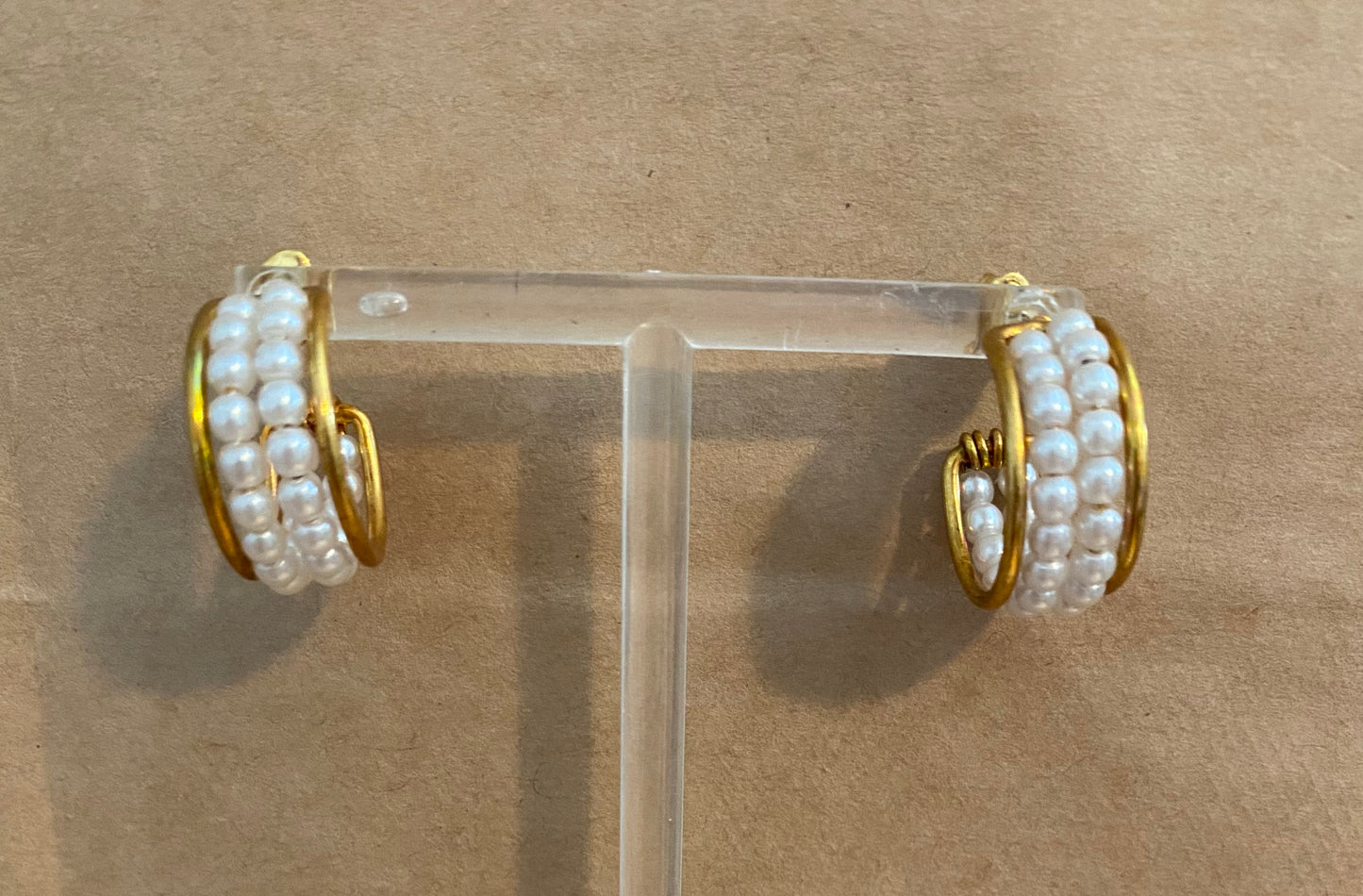 Avon Gold Tone Pearlesque Seed Hoop Pierced Earrings