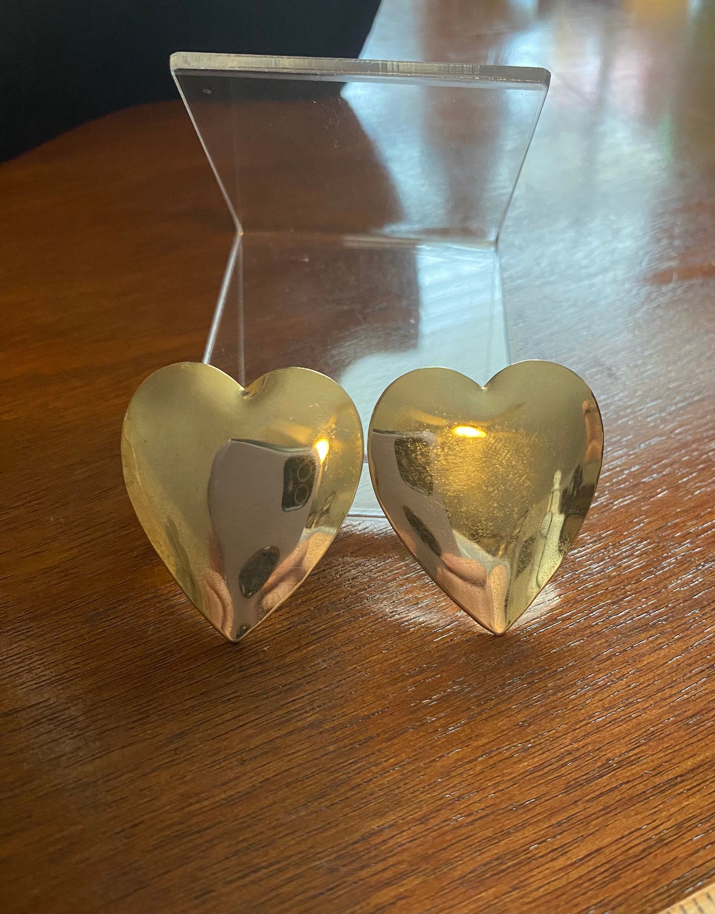 Vintage Gold Tone Oversized Heart Earrings Post Back