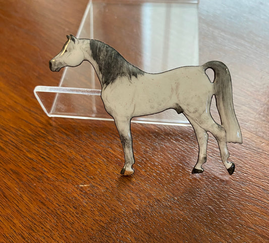 White Silver Hand Painted Enamel Horse Brooch Pin