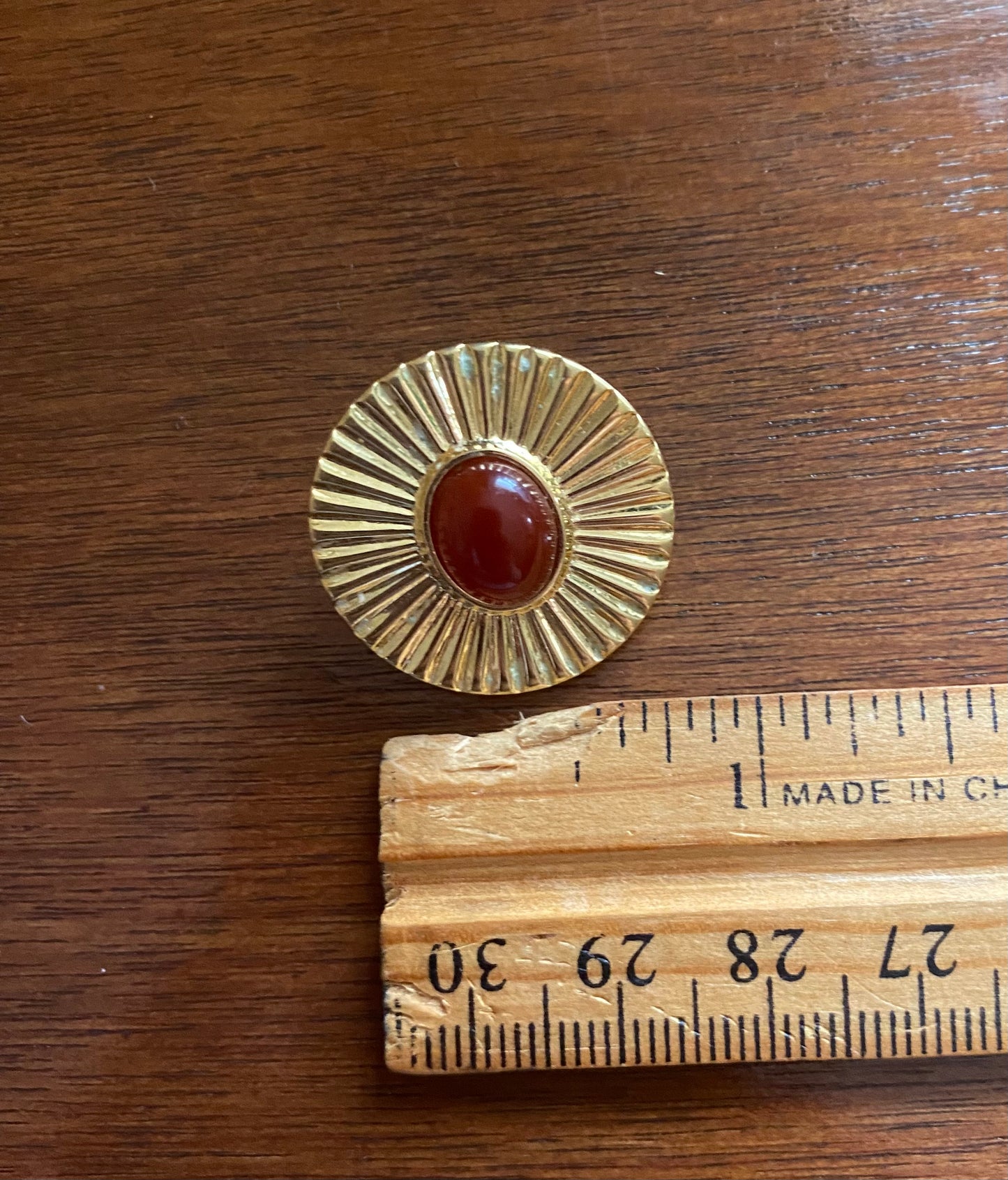 Vintage Gold Tone Red Cabochon Disk Earrings