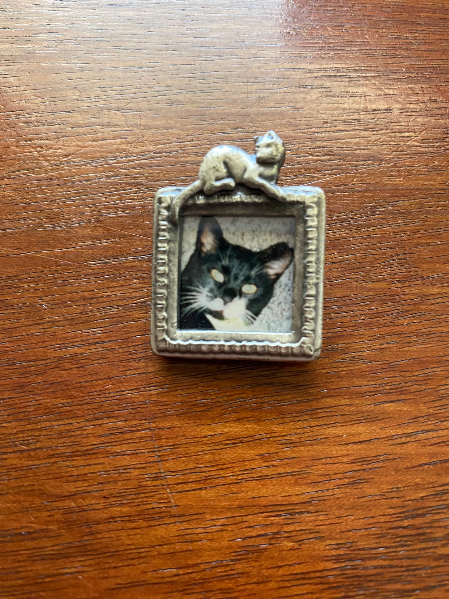 Silver Tone Cat Picture Frame Pin Brooch