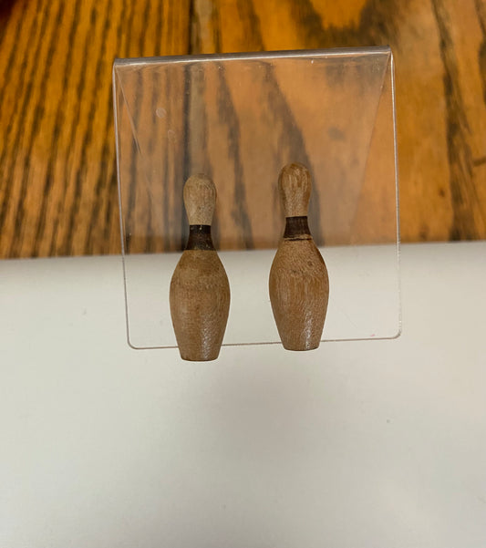 Vintage Painted Wood Bowling Pin Screwback Earrings
