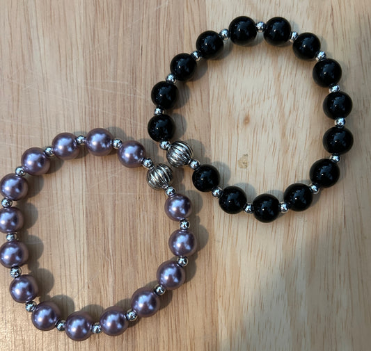 Set of 2 Stretch Bead Bracelets Lilac & Black