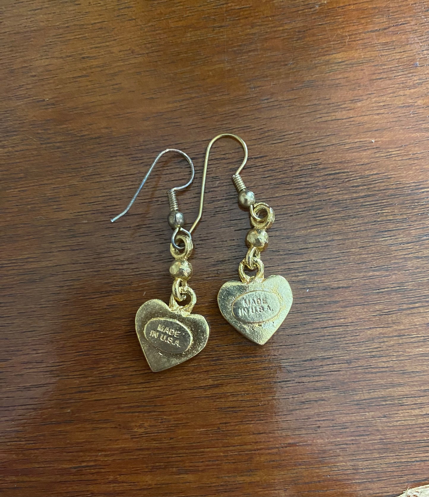 Vintage Gold Tone Enamel Swirl Painted Heart Earrings