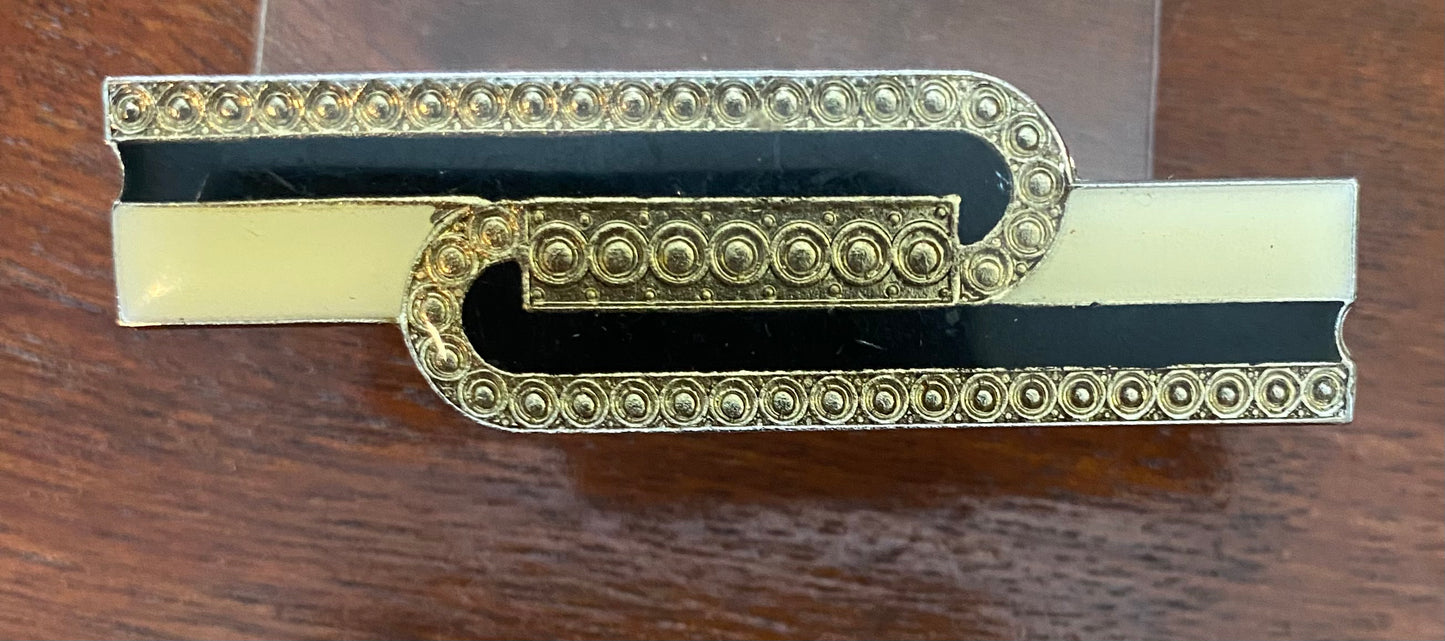 Vintage Gold Tone Black Art Deco Style Brooch Pin 2"