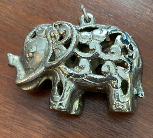 Large Open Work Silver Tone Elephant Pendant