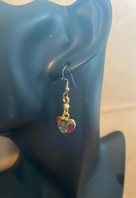 Vintage Gold Tone Enamel Swirl Painted Heart Earrings